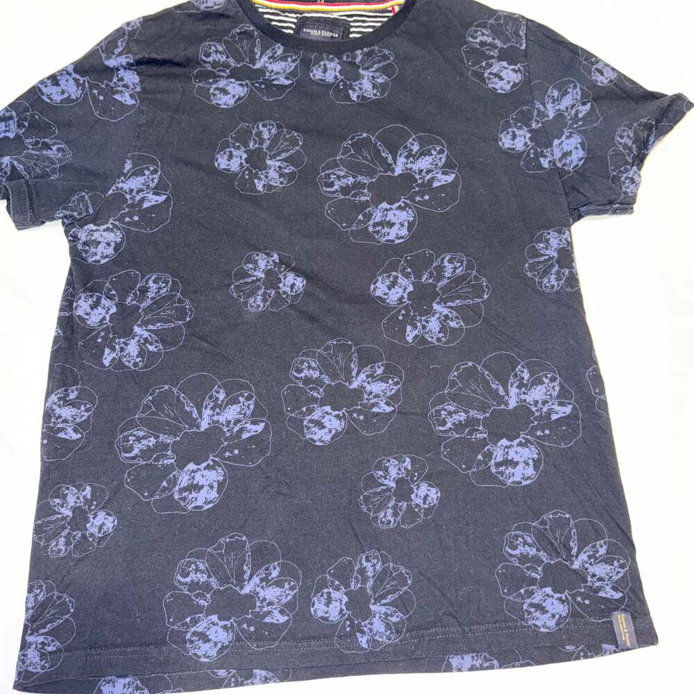 Denim & Flower Ricky Singh Indigo Blue Floral Graphic Short Sleeve T-Shirt